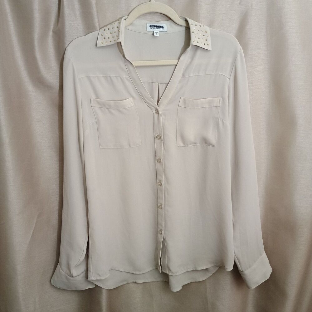 Express The Portofino Shirt Women's Small Button Up Gold Studded Collar